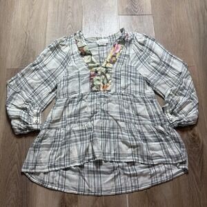 ANTHROPOLOGIE Darlene Plaid Peasant Blouse Size Small